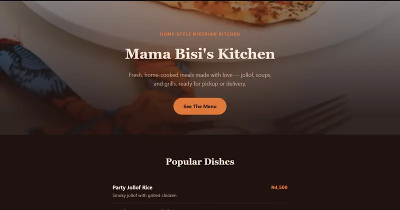 Restaurant website example